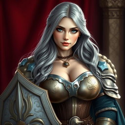 A busty and cute Ukrainian cleric girl with huge breasts, sparkling turquoise eyes, and a kind, caring oval face