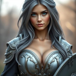 A busty and cute Ukrainian cleric girl with huge breasts, sparkling turquoise eyes, and a kind, caring oval face