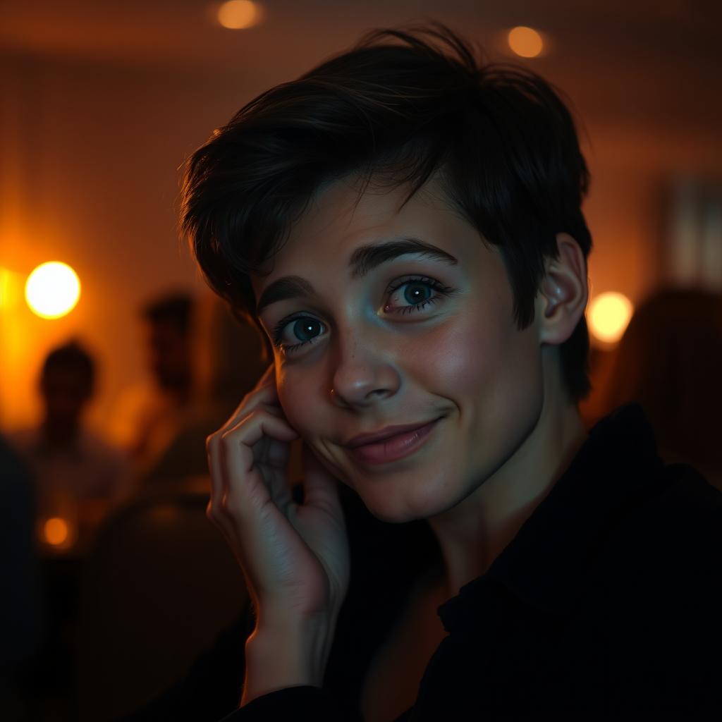 A captivating image of a person listening intently to a whisper, seated in an intimate and softly lit environment
