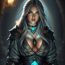 A cute and beautiful Ukrainian cleric healer with a slim physique, featuring giant breasts and big boobs
