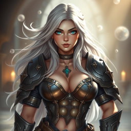 A very busty, cute, and beautiful slim Ukrainian cleric healer girl with an oval, kind, and caring face