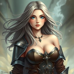 A very busty, cute, and beautiful slim Ukrainian cleric healer girl with an oval, kind, and caring face