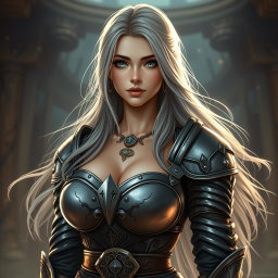 A very busty, cute, and beautiful slim Ukrainian cleric healer girl with an oval, kind, and caring face