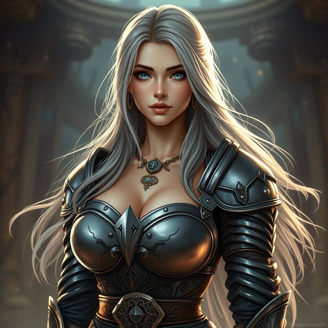 A very busty, cute, and beautiful slim Ukrainian cleric healer girl with an oval, kind, and caring face