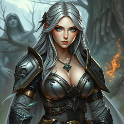 A very busty, slim, beautiful Ukrainian cleric healer girl with large breasts