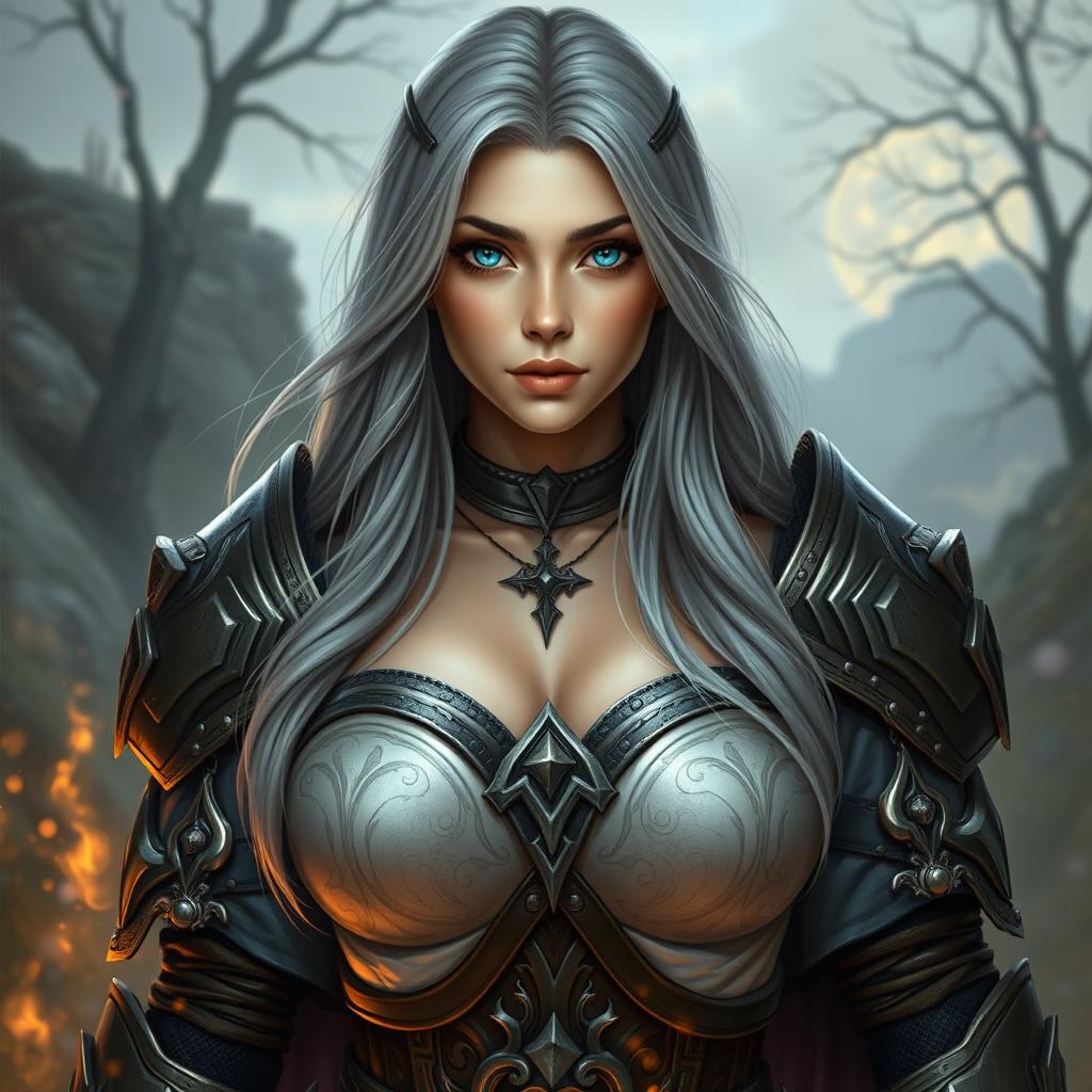 A very busty, slim, beautiful Ukrainian cleric healer girl with large breasts