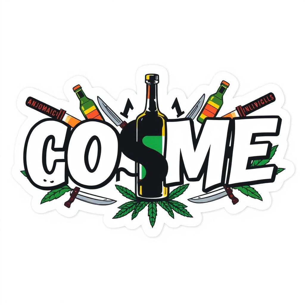 A rectangular sticker design featuring the bold, large text 'COSME' prominently in the center