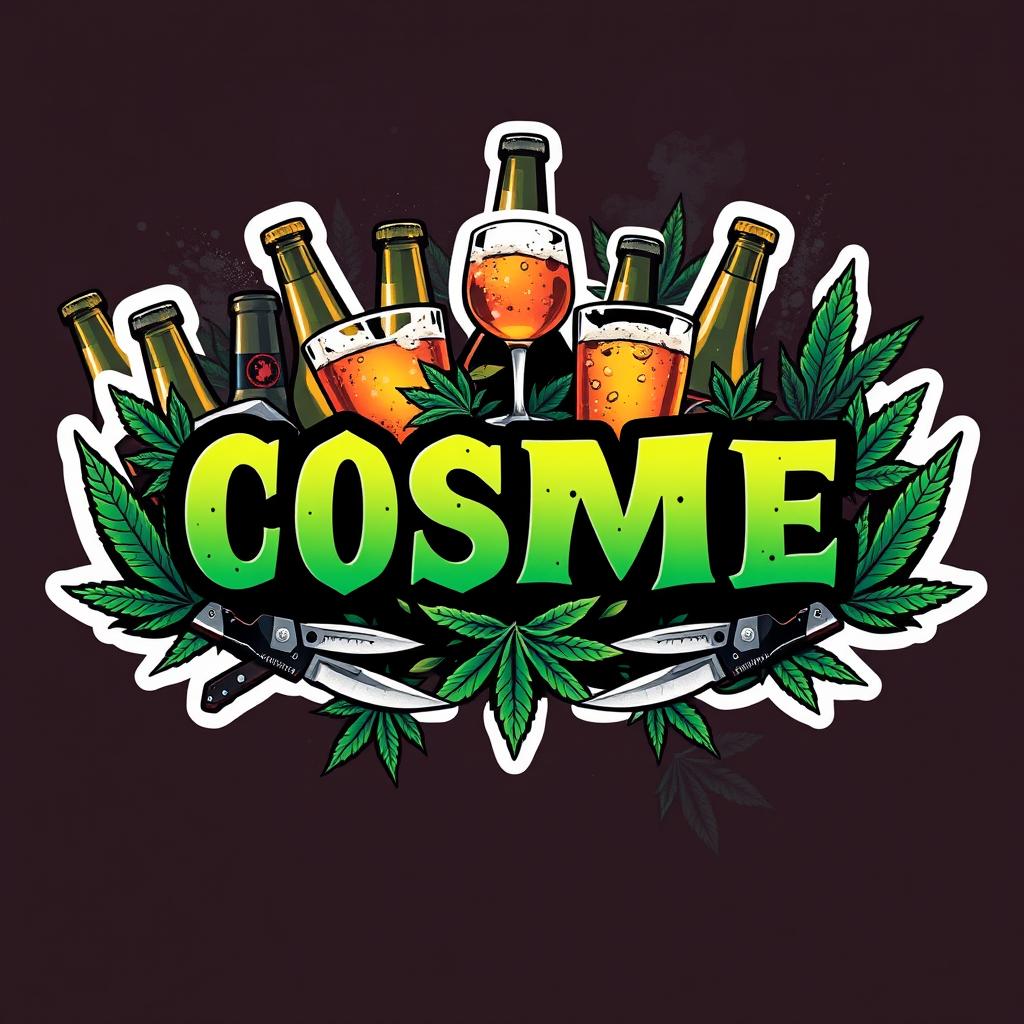 A rectangular sticker design featuring the word 'COSME' prominently in the center