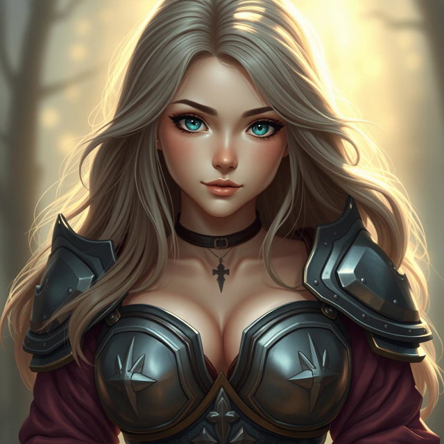 A very busty, cute, innocent, and beautiful slim Ukrainian cleric healer girl with large breasts