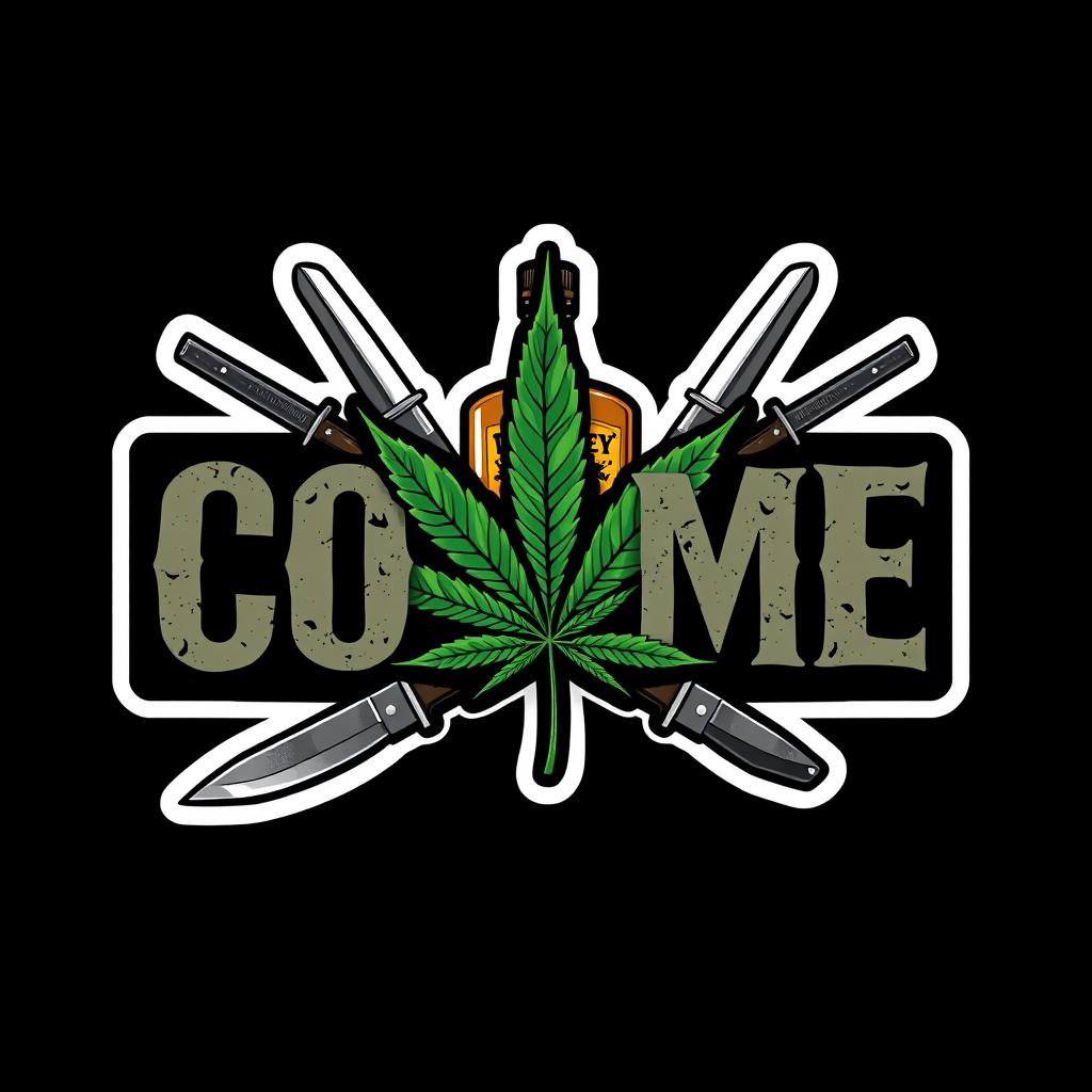 A dark background for a rectangular sticker featuring an aggressive theme with a large, bold word 'COSME' in a fierce font at the center