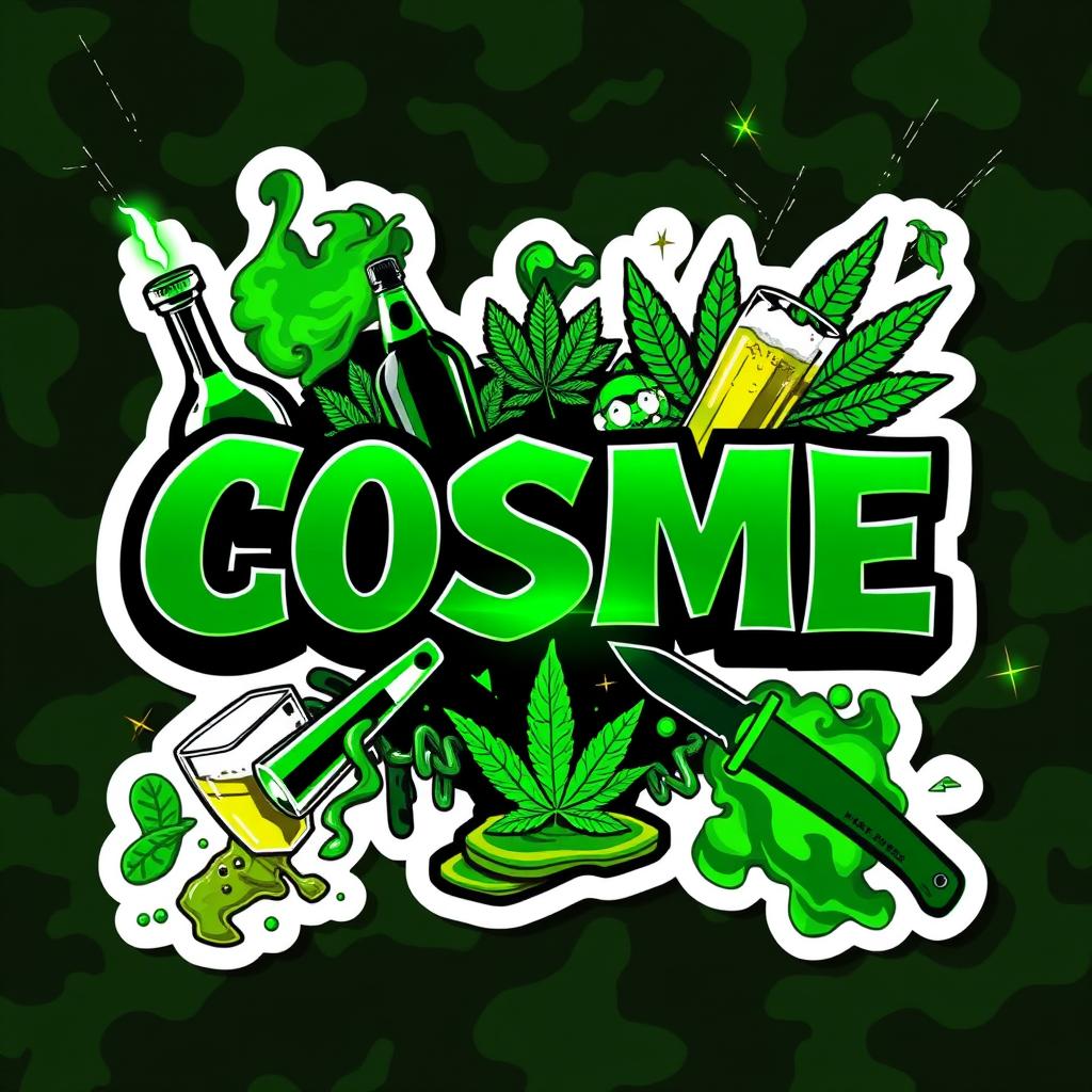 A sticker designed with a hooligan and urban style featuring the word 'COSME' as a large central element in an aggressive and eye-catching typographic style
