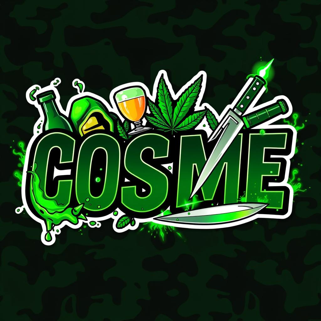 A bold and aggressive urban sticker design featuring the word 'COSME' prominently displayed in large letters