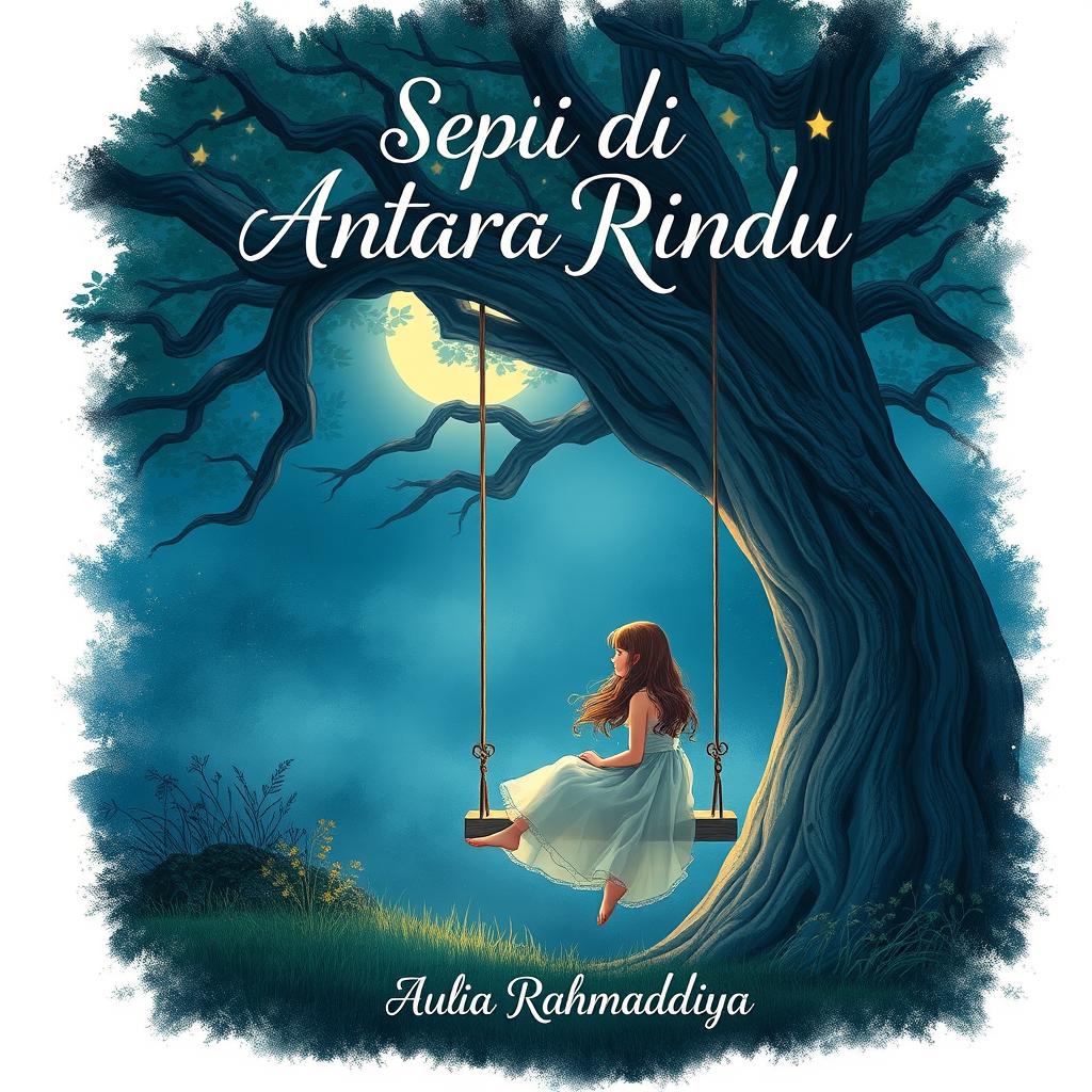 An enchanting cover illustration for a novel titled 'SEPI DI ANTARA RINDU' by Aulia Rahmadhiya