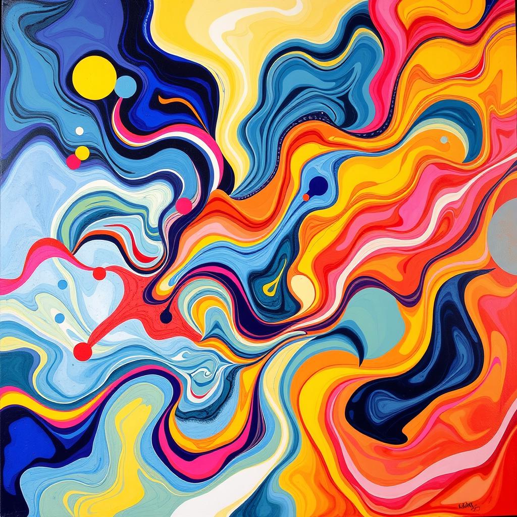 A visually striking and abstract art piece featuring flowing shapes and bold colors, exploring themes of freedom and expression