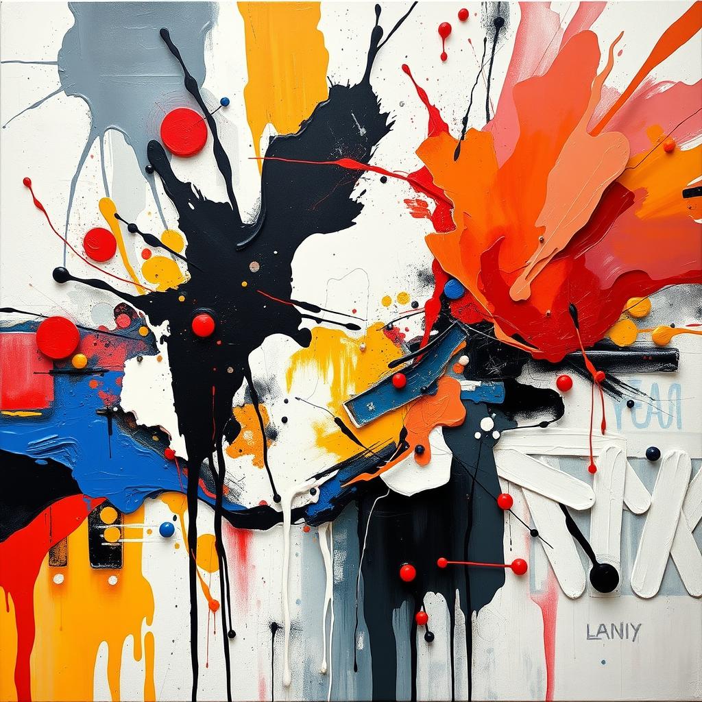 A visually captivating abstract art piece emphasizing contrasting elements and dynamic shapes, showcasing a variety of colors and textures