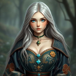 A very busty, cute, and innocent Ukrainian cleric healer girl with an enchanting appearance