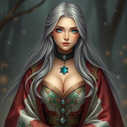 A very busty, cute, and innocent Ukrainian cleric healer girl with an enchanting appearance