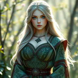 A very busty, cute, and innocent Ukrainian cleric healer girl with an enchanting appearance