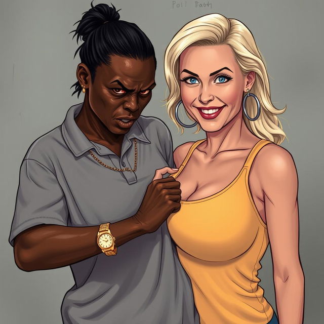 In a poor room, a young short African woman, undernourished at 20 years old with very dark skin, has a fierce and angry expression