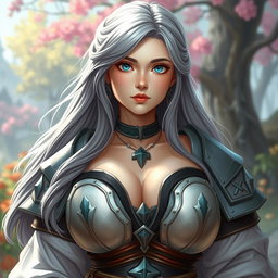 A very busty, cute, and innocent Ukrainian cleric healer girl with enormous breasts