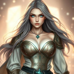 A very busty, cute, innocent, and beautiful slim Ukrainian cleric healer girl with huge breasts