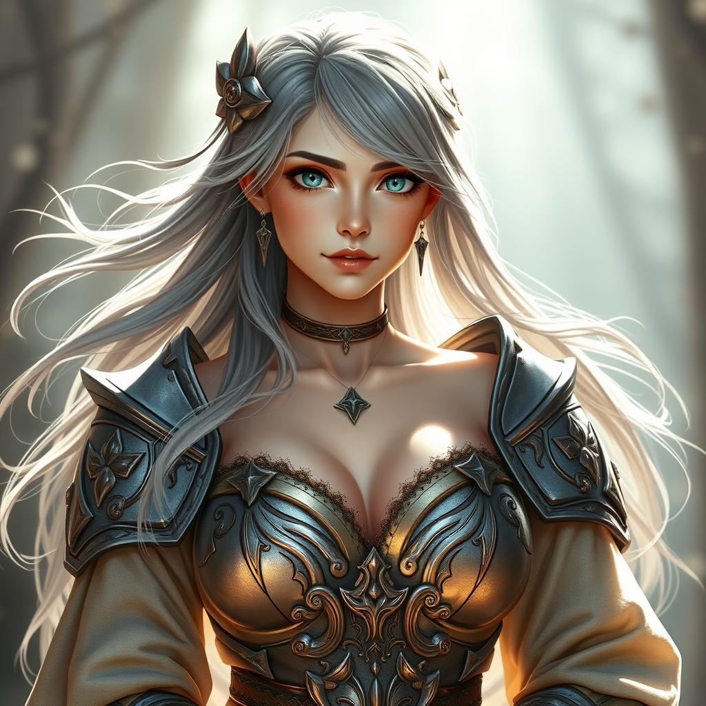 A very busty, cute, innocent, and beautiful slim Ukrainian cleric healer girl with huge breasts