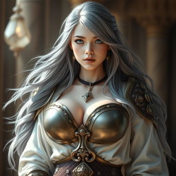 A very busty, cute, innocent, and beautiful slim Ukrainian cleric healer girl with huge breasts