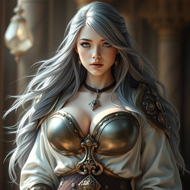 A very busty, cute, innocent, and beautiful slim Ukrainian cleric healer girl with huge breasts