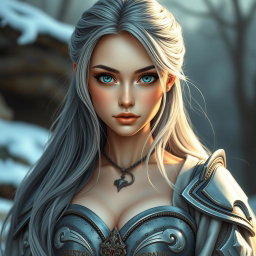 A very busty, cute, innocent, and beautiful slim Ukrainian cleric healer girl with huge breasts, featuring bright shining turquoise eyes