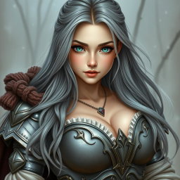 A very busty, cute, innocent, and beautiful slim Ukrainian cleric healer girl with huge breasts, featuring bright shining turquoise eyes