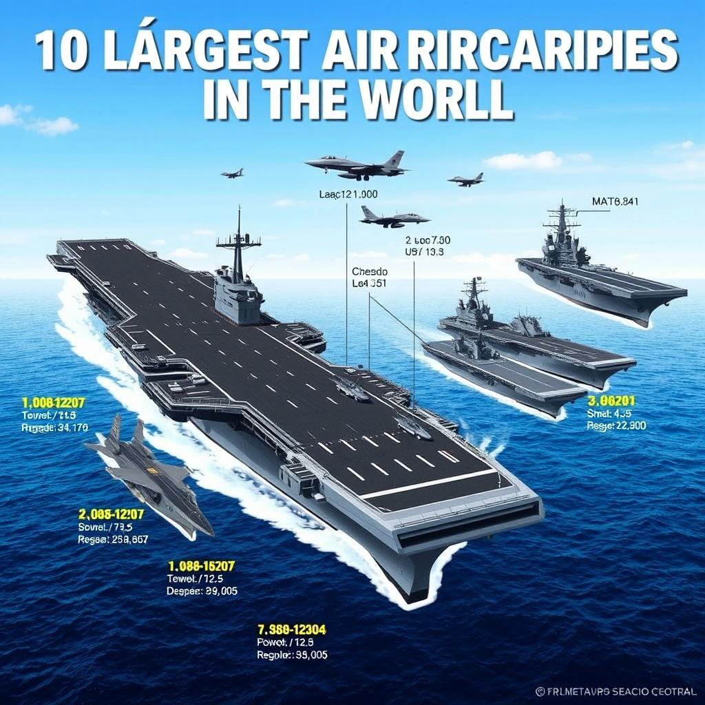 An informative thumbnail image illustrating the 10 largest aircraft carriers in the world