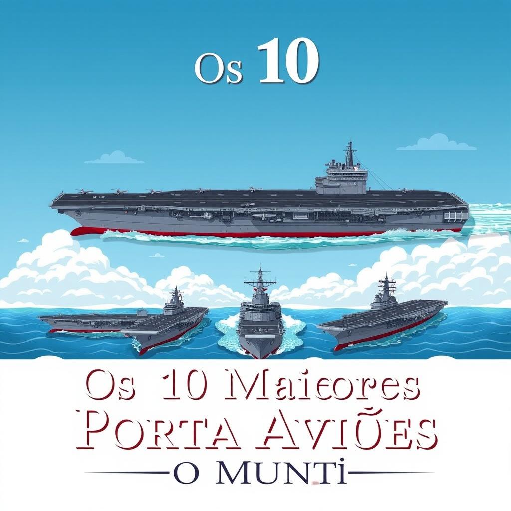 A vibrant and informative miniature illustration showcasing the top 10 largest aircraft carriers in the world