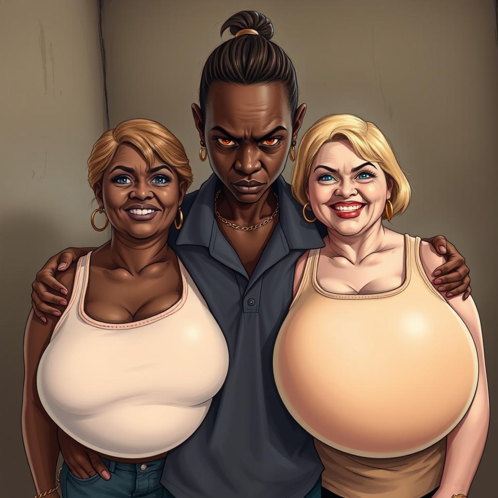 In a poor room, a young African woman, notably short, undernourished, and 20 years old with very dark skin, has a fierce and angry expression