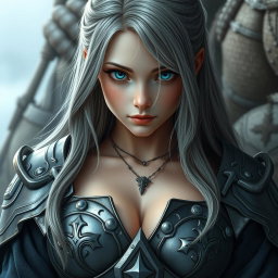 A realistic photo of a very busty, innocent, and beautiful Ukrainian cleric healer girl