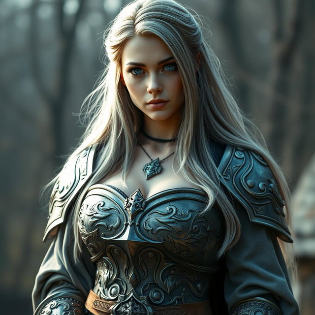 A realistic photo of a very busty, innocent, and beautiful Ukrainian cleric healer girl