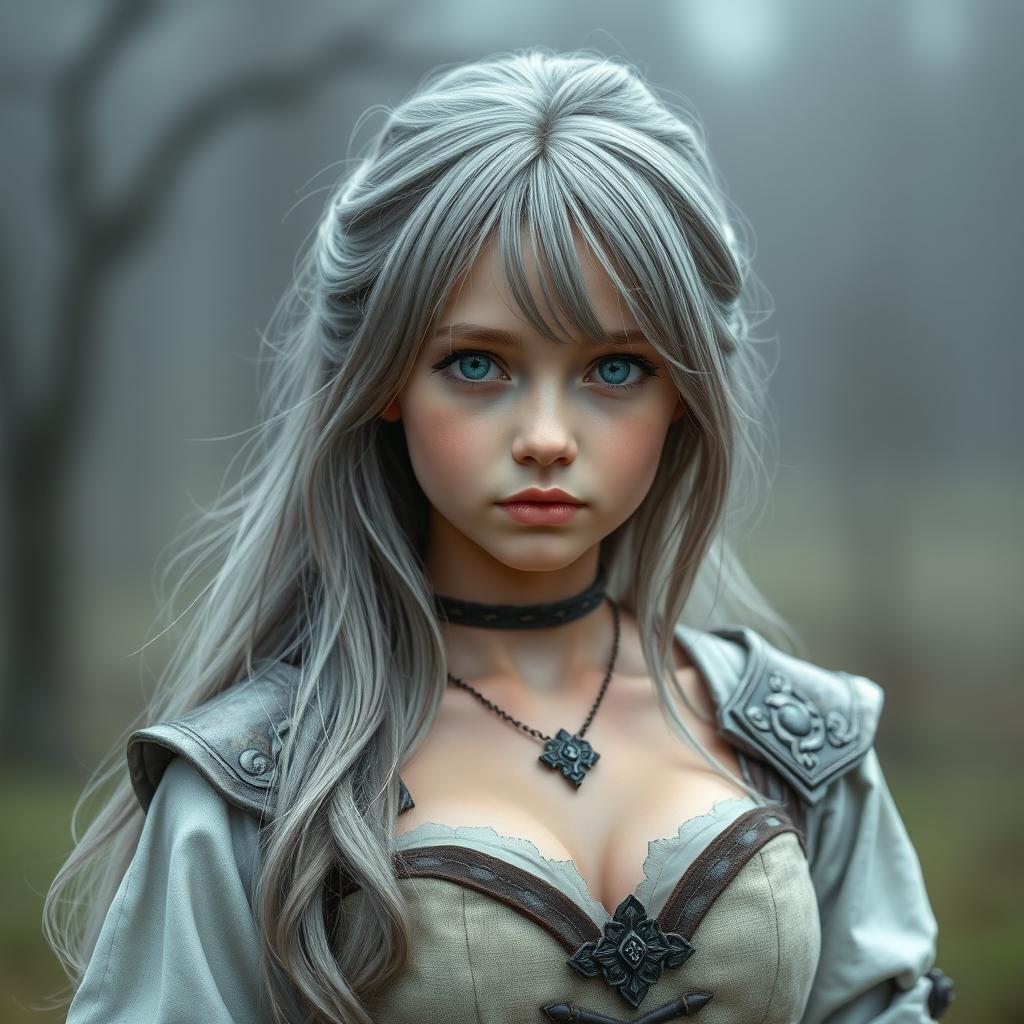 A realistic photo of an innocent and beautiful Ukrainian cleric healer girl