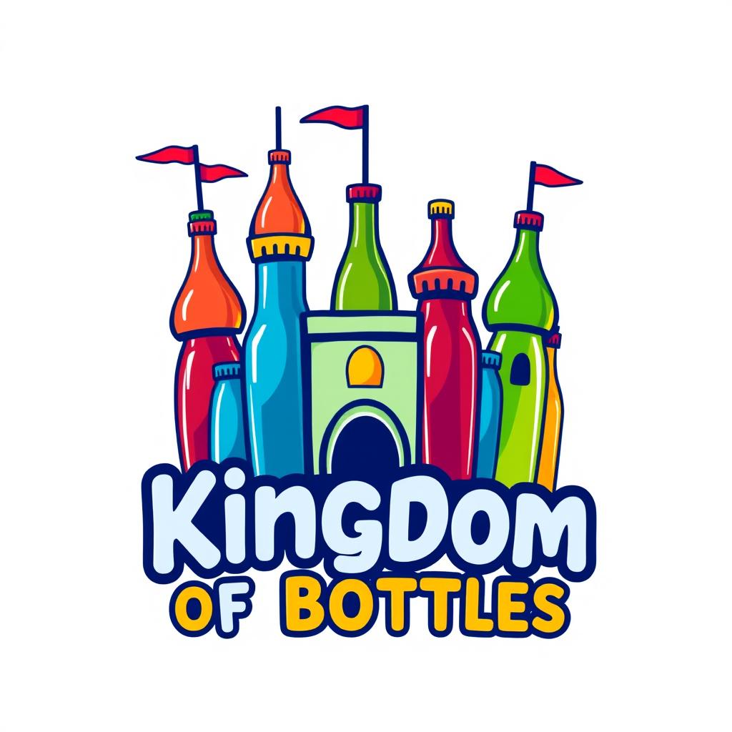 A vibrant and colorful logo design for 'Kingdom of Bottles'