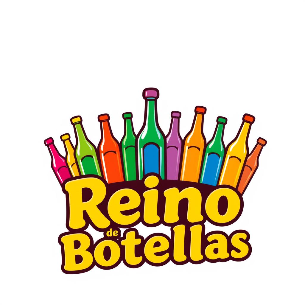 A vibrant and colorful logo design for "Reino de las Botellas"