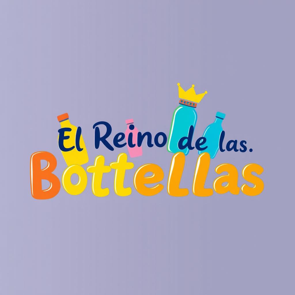 A vibrant and creative logo for 'El Reino de las Botellas', featuring colorful, reusable bottles in various shapes and designs
