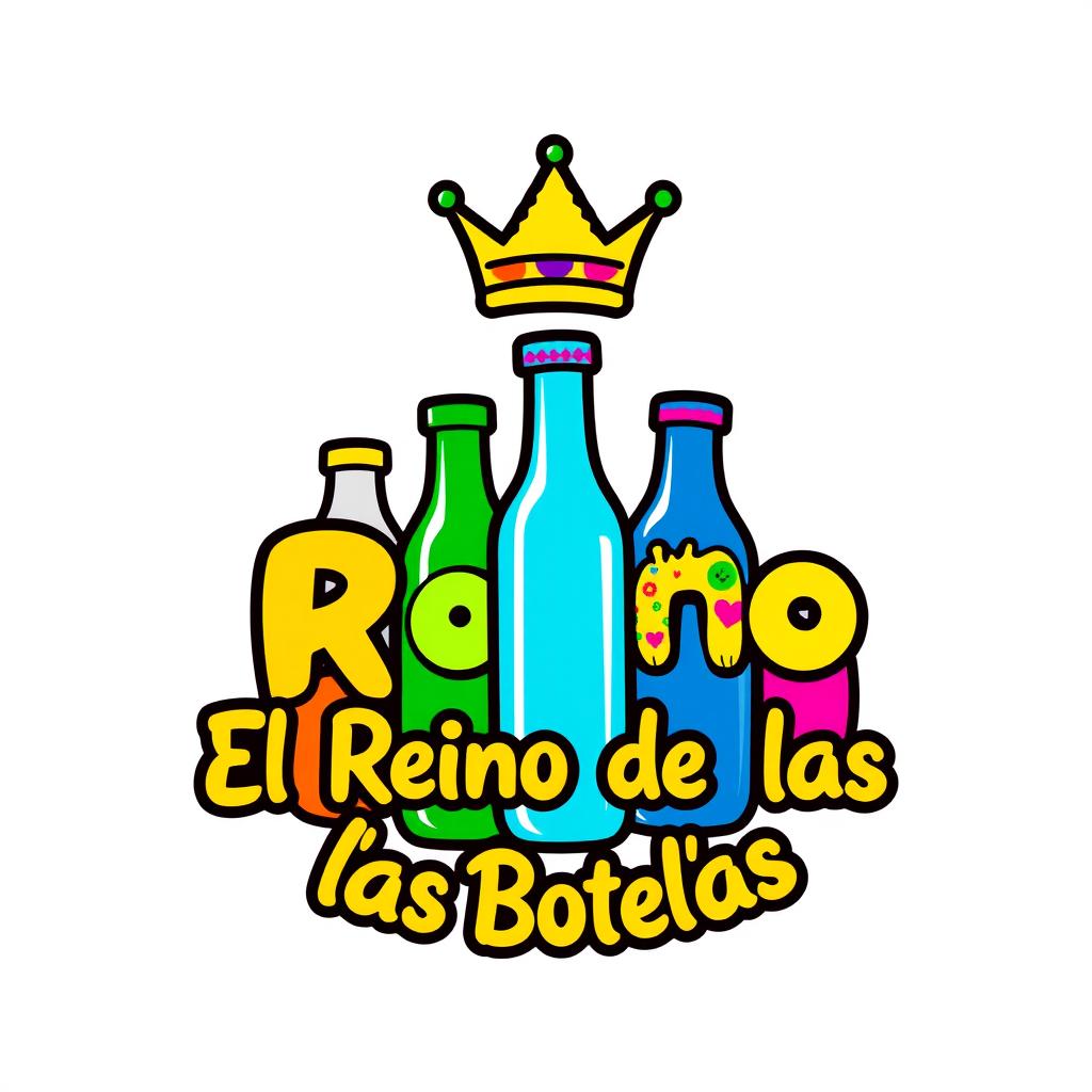A vibrant and creative logo for a brand called "El Reino de las Botellas"