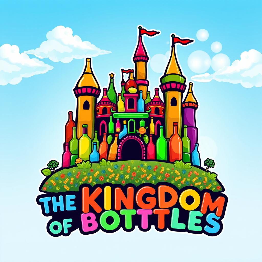 A vibrant and colorful logo design for 'The Kingdom of Bottles'