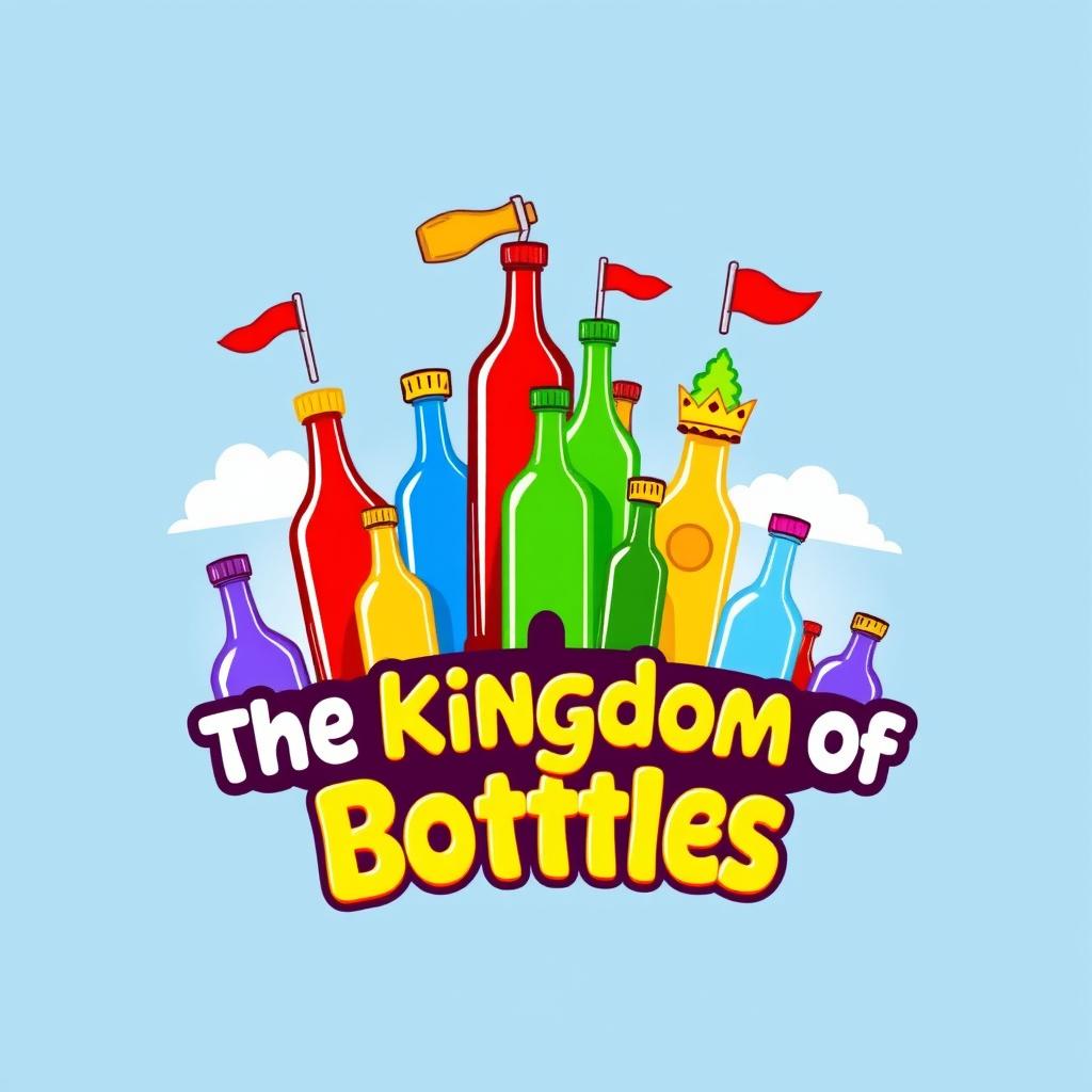 A vibrant and colorful logo design for "The Kingdom of Bottles"