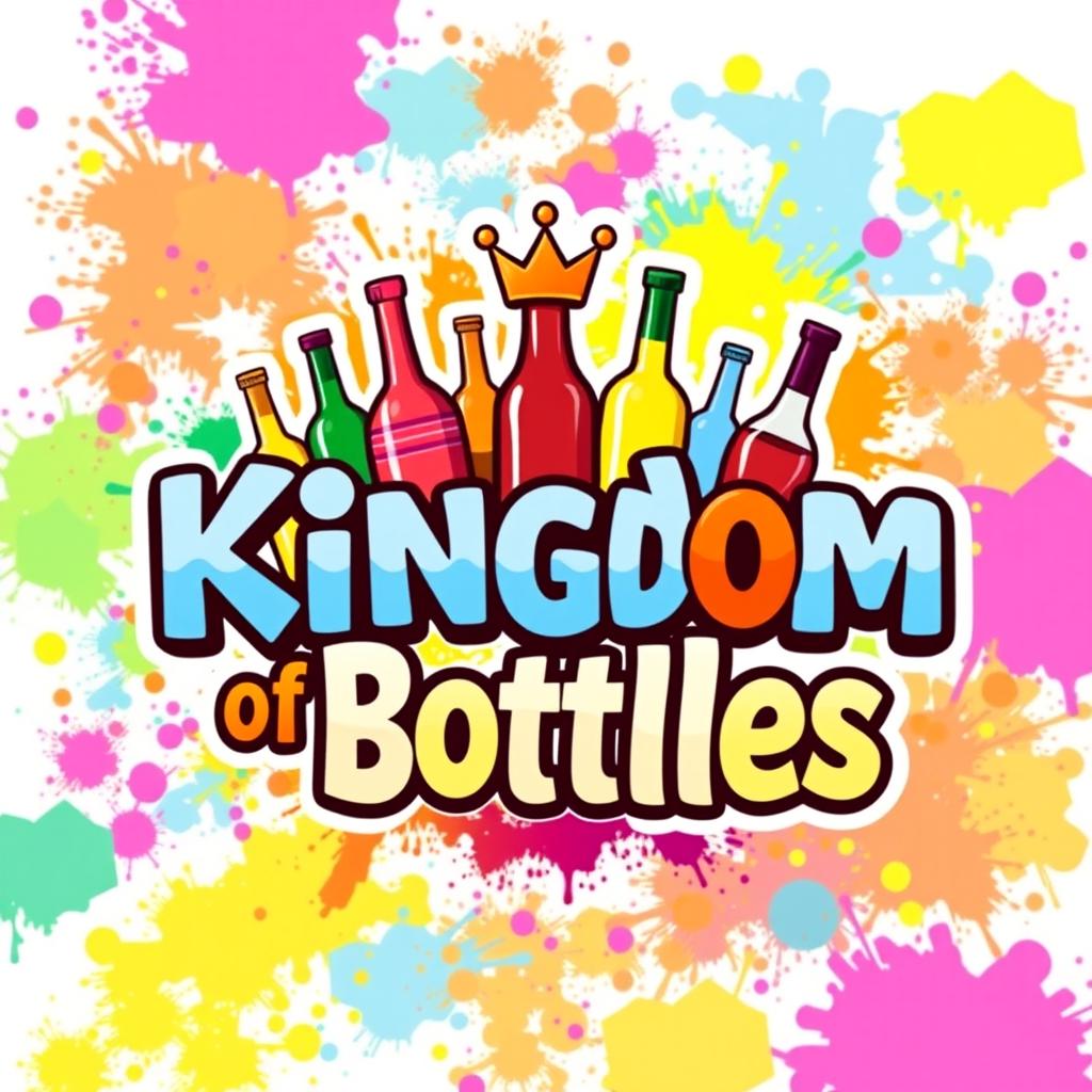 A vibrant and colorful logo design featuring the words "Kingdom of Bottles"