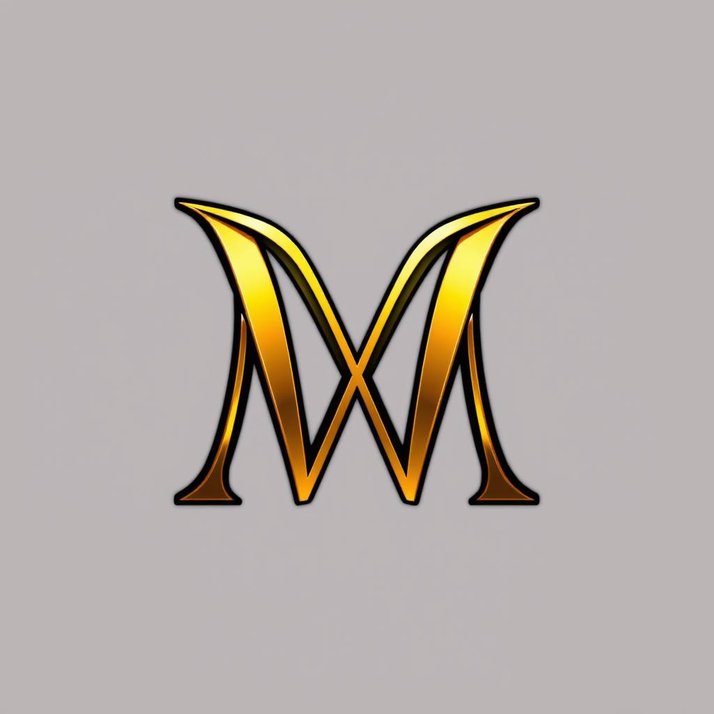 A striking gold 'M' logo designed with sleek and modern lines, featuring rich black shading artfully applied around its edges to create depth and elegance