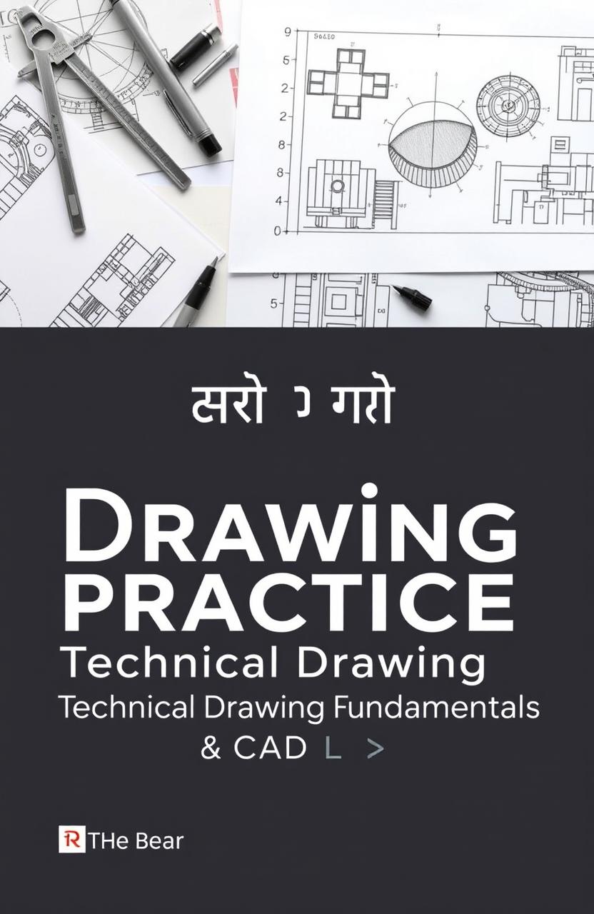 An elegant and professional graphic showcasing technical drawings including orthographic projections and detailed parts, complemented by a clean and contemporary CAD software interface