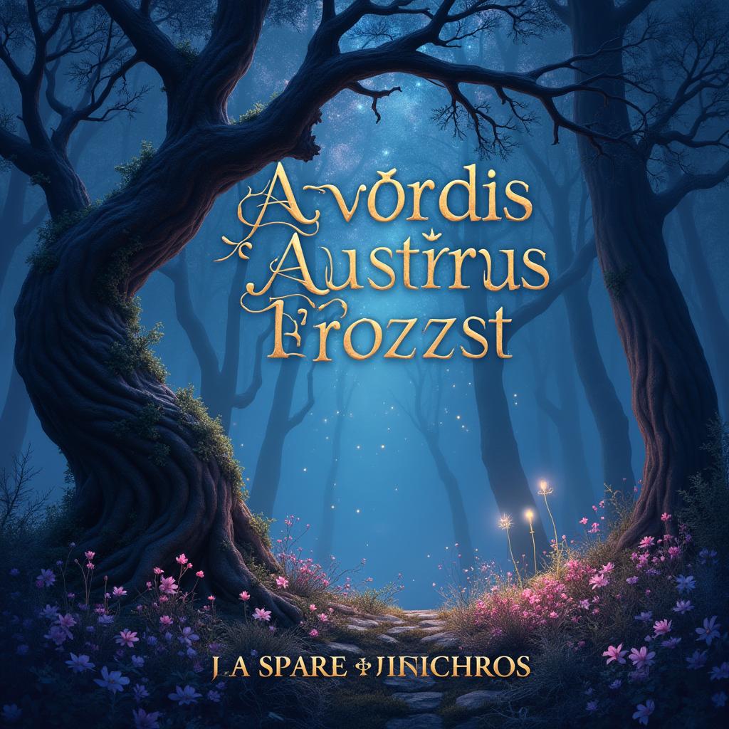 A visually captivating book cover featuring a mystical forest bathed in twilight hues