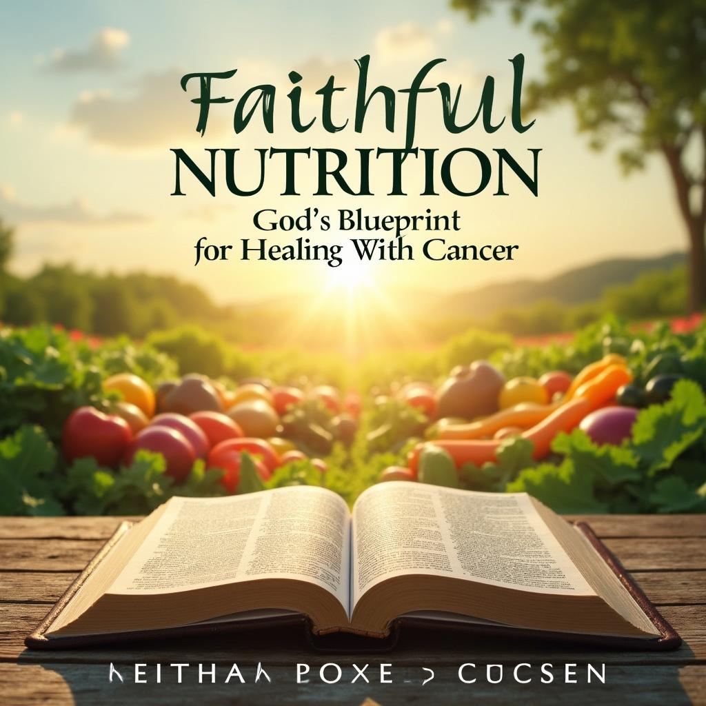 A compelling and inspirational book cover for "Faithful Nutrition: God's Blueprint for Healing With Cancer
