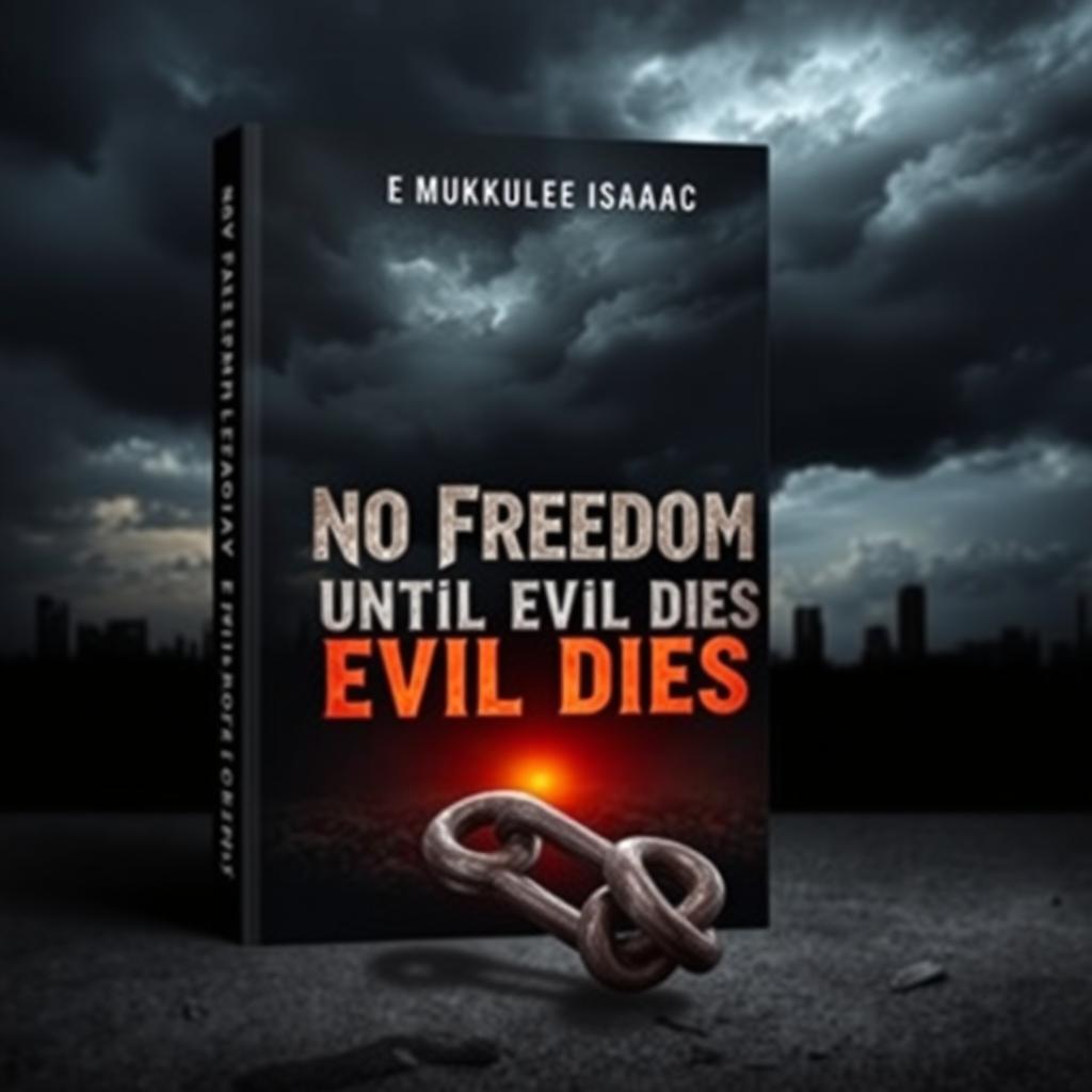A captivating book cover design for a title 'No Freedom Until Evil Dies' by author Emukule Isaac