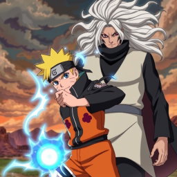 Boruto Uzumaki, the young ninja from the anime series, is depicted in a dynamic pose, confidently holding the Rasengan in his right hand, with his signature determined expression