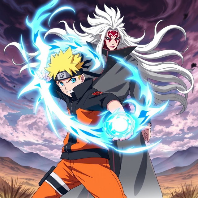 Boruto Uzumaki, the young ninja from the anime series, is depicted in a dynamic pose, confidently holding the Rasengan in his right hand, with his signature determined expression